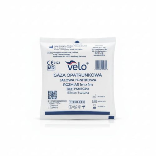 Gaza Jałowa Velo 1mx1m Gaza opatrunkowa VELO sterylna, 17n (26x18), 1 m x 1 m x 1 szt