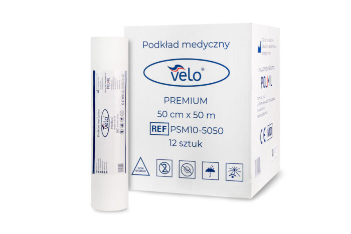Podkład medyczny VELO Premium 50 cm x 50 m, 100% celuloza 2 warstwowy x 1 rolka