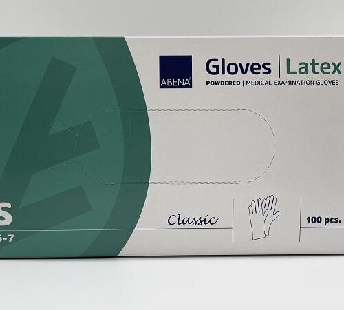 2 (1) Abena 100szt S Rękawice zabiegowe lateksowe pudrowane, teksturowane