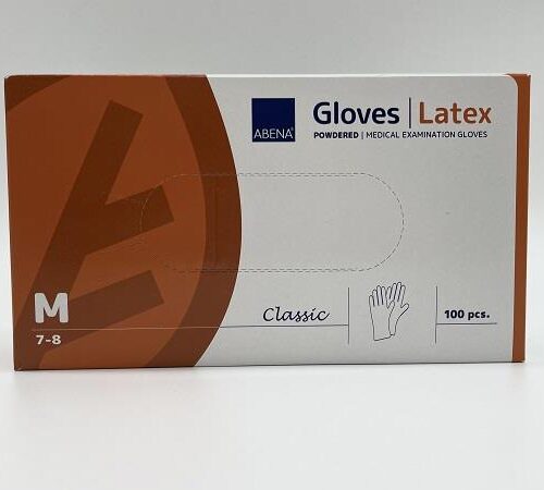 2 (2) Abena 100szt M Rękawice zabiegowe lateksowe pudrowane, teksturowane