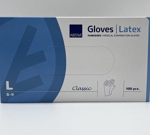 2 (3) Abena 100szt L Rękawice zabiegowe lateksowe pudrowane, teksturowane