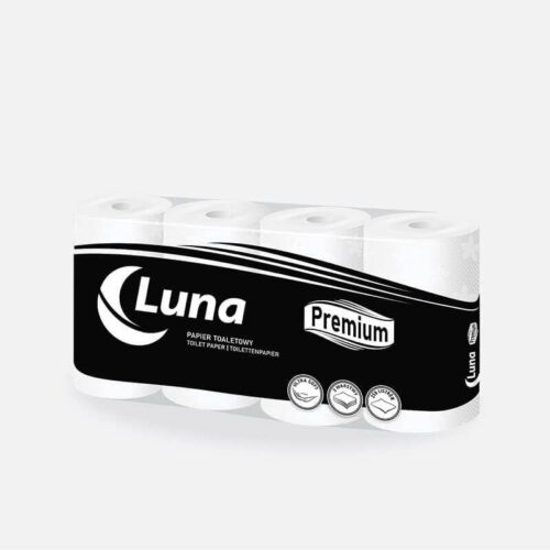 Papier toaletowy Luna Premium 30m 250 listków, wys.9,3cm, śr.11,5cm, gramatura 3x17, celuloza 3W op. 8 rolek