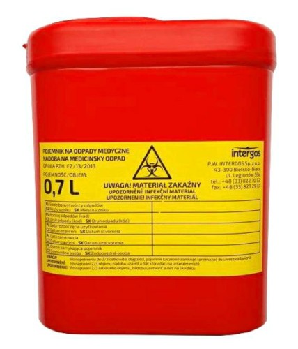 Pojemnik na odpady medyczne poj. 0,7 l - owalny x 1 szt