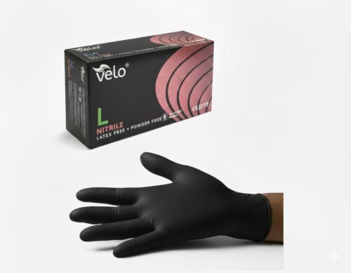 VELO CZARNE L - 100szt  Rękawice diagnostyczne nitrylowe bezpudrowe op. 100 szt