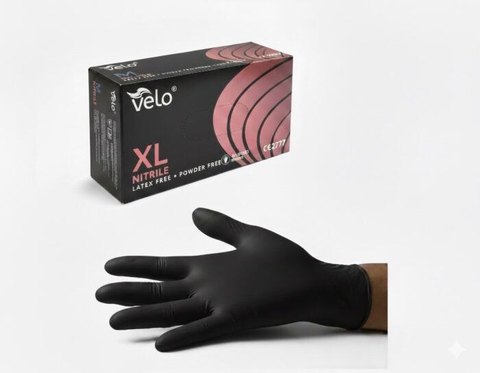 VELO CZARNE XL - 100szt  Rękawice diagnostyczne nitrylowe bezpudrowe op. 100 szt