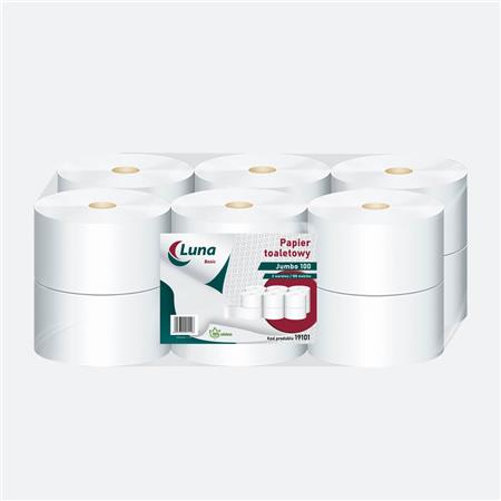 Papier toaletowy Jumbo 100m celuloza 2W, wys. 9,2cm, śr.18,5cm, gramatura 2x15,5 op. 12 rolek