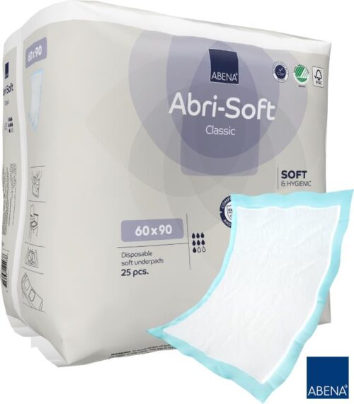 Podkład chłonny 60 cm x 90 cm , op. 25.szt. Abri Soft Classic  (pulpa Celulozowa) chłonność 2100 ml