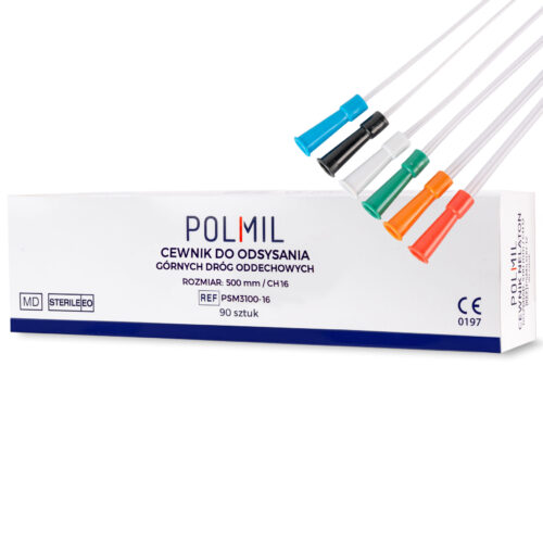 Cewnik Polmil Do Odsysyania Górnych Dróg Oddechowych Cewnik do odsysania górnych dróg oddechowych marki Polmil, rozmiar 400 mm / CH 08 x 1 szt