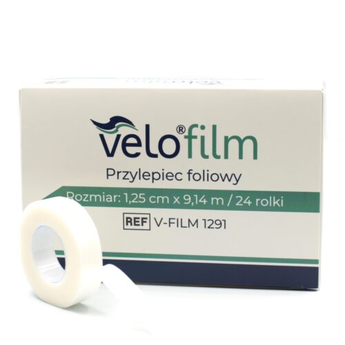 Przylepiec Foliowy Velo1,25cm X 9,14m Przylepiec/ plaster foliowy VELO FILM 1,25 cm x 9,14 m x 24 szt