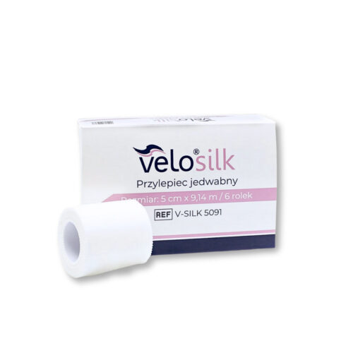 Przylepiec Jedwabny Velo 5cm X 9x14m Przylepiec/ plaster jedwabny VELO SILK 5 cm x 9,14 m x 6 szt