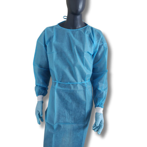 Polmil fartuch medyczny z włókniny 35g/m2 z bawełnianym mankietem. niejałowy. niebieski, rozmiar uniwersalny x 10 szt