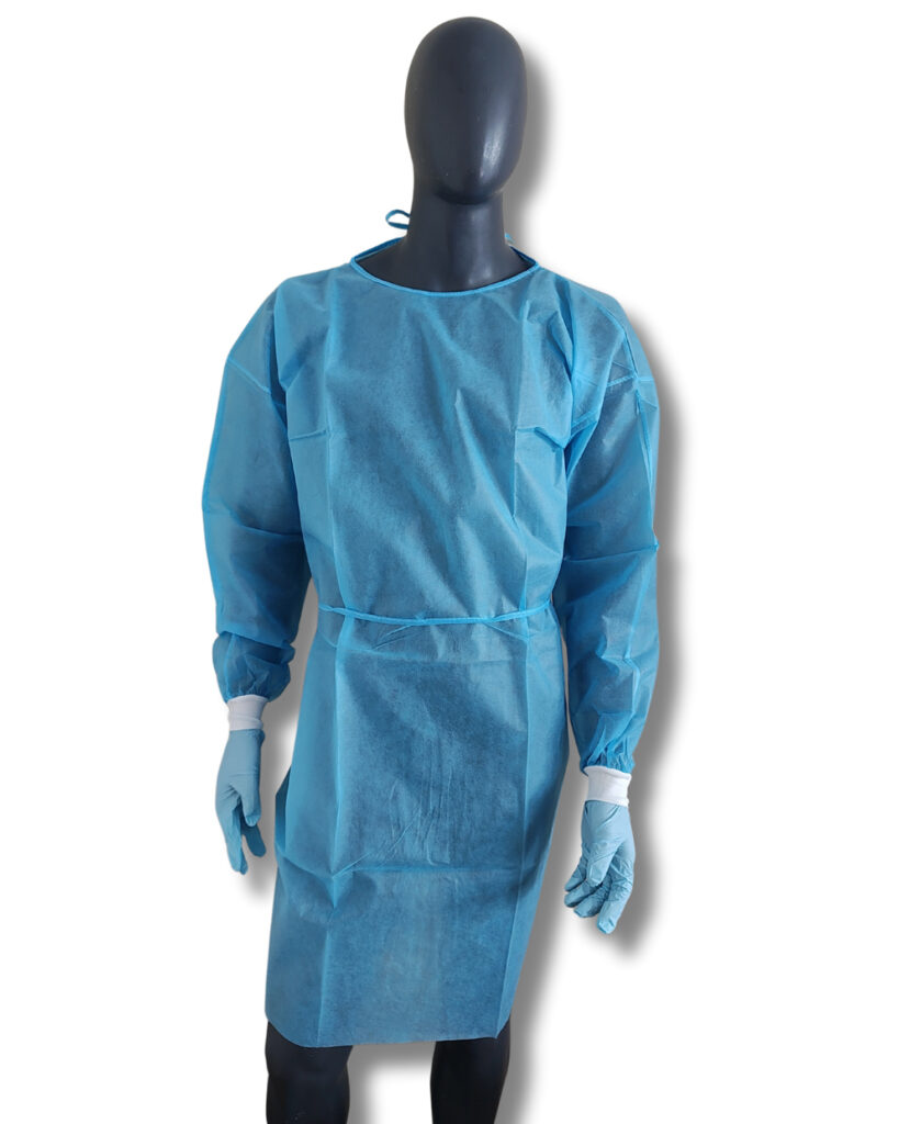 Polmil fartuch medyczny z włókniny 20g/m2 z bawełnianym mankietem. niejałowy. niebieski, rozmiar uniwersalny x 10 szt - Polmil - więcej niż opieka Fartuch Polmil z mankietem 20g