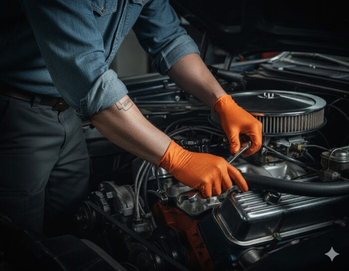 VELO "S" STRONG - Nitrylowe rękawice z diamentową teksturą, pomarańczowe STRONG op. 50 szt