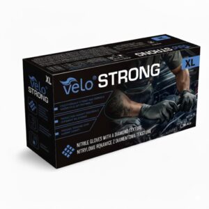 VELO "XL" STRONG Czarne - Nitrylowe rękawice z diamentową teksturą, STRONG op. 50 szt - Polmil - więcej niż opieka Velo strong xl czarne black bardzo mocne grube rekawice nitrylowe 3x grubsze