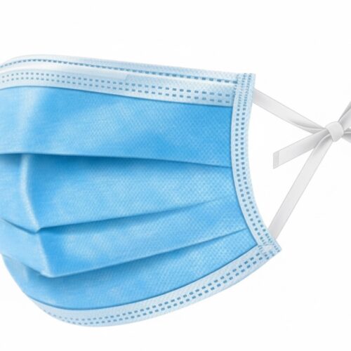 Maska medyczna z włókniny na troki, 3 warstwowa, niebieska x 50 szt