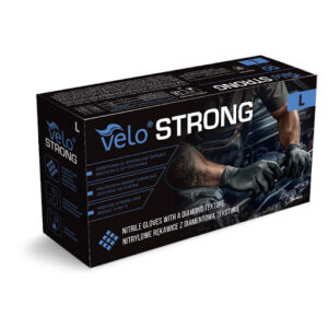 VELO "L" STRONG Czarne - Nitrylowe rękawice z diamentową teksturą, STRONG op. 50 szt - Polmil - więcej niż opieka velo strong L czarne black bardzo mocne grube rekawice nitrylowe 3x mocniejsze