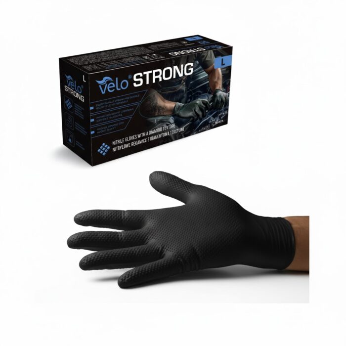 VELO "L" STRONG Czarne - Nitrylowe rękawice z diamentową teksturą, STRONG op. 50 szt