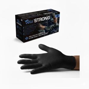 VELO "M" STRONG Czarne - Nitrylowe rękawice z diamentową teksturą, STRONG op. 50 szt - Polmil - więcej niż opieka velo strong M czarne black bardzo mocne grube rekawice nitrylowe