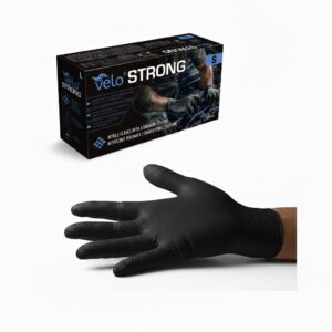 VELO "S" STRONG Czarne - Nitrylowe rękawice z diamentową teksturą, STRONG op. 50 szt - Polmil - więcej niż opieka velo strong S czarne black bardzo mocne grube rekawice nitrylowe