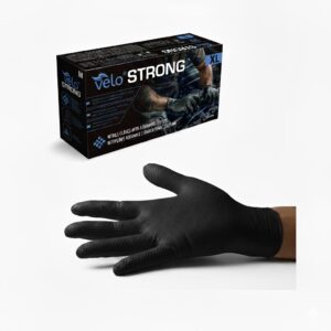 VELO "XL" STRONG Czarne - Nitrylowe rękawice z diamentową teksturą, STRONG op. 50 szt - Polmil - więcej niż opieka velo strong XL czarne black bardzo mocne grube rekawice nitrylowe