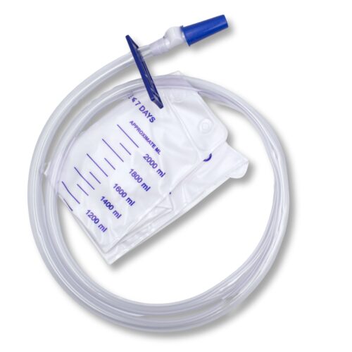 Worek na mocz w systemie zamkniętym 2000 ml z bezigłowym portem do pobierania próbek, bezzwrotnym zaworem typu T, drenem długości 120 cm x 1 szt