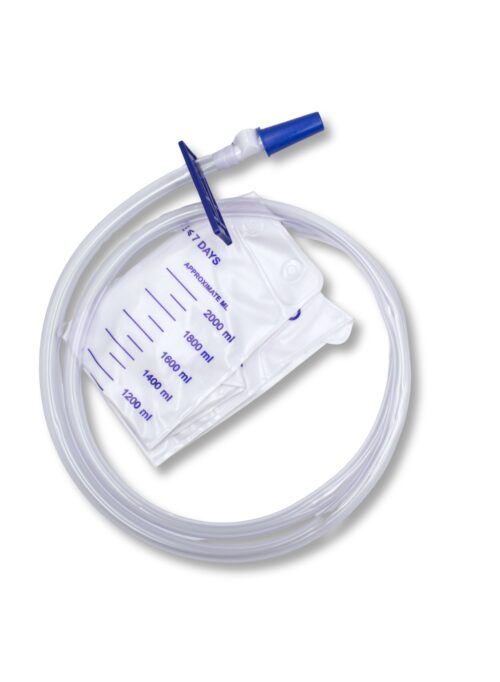 Worek na mocz w systemie zamkniętym 2000 ml z bezigłowym portem do pobierania próbek, bezzwrotnym zaworem typu T, drenem długości 120 cm x 1 szt