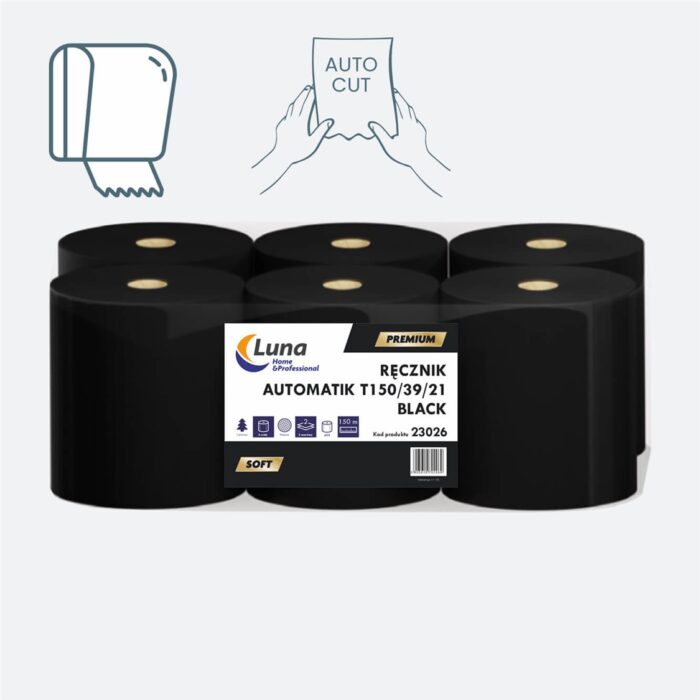 Czarny Ręcznik Automatik  T150.39.21 celuloza  2 warstwy 150 mtr x 6 rolek