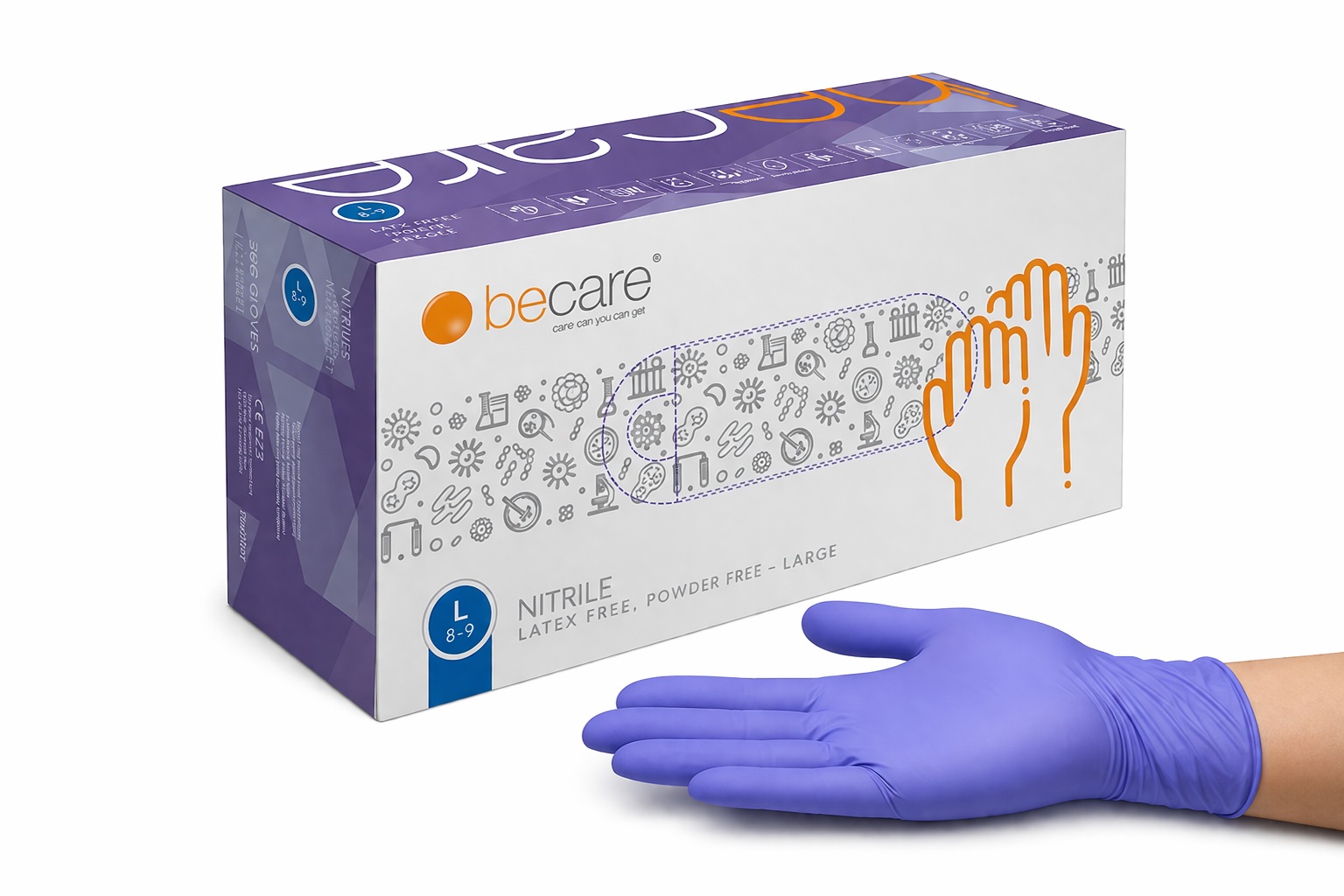 Rękawice nitrylowe diagnostyczno-ochronne Be Care Goodpac 200szt L Niebieskie