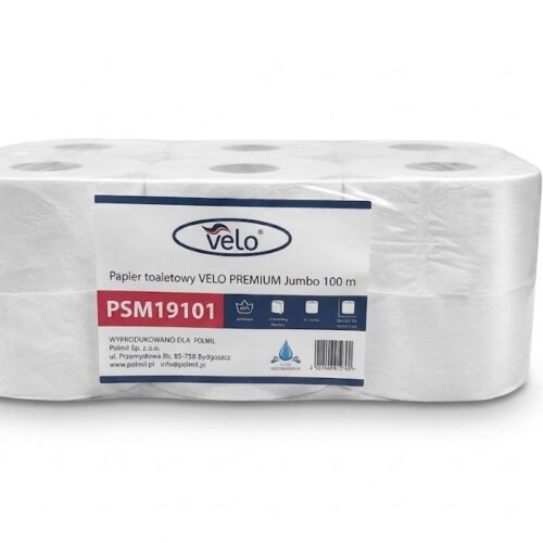 Papier toaletowy VELO PREMIUM Jumbo 100 m, celuloza 2w, wys. 9,2cm, śr.18,5cm, gramatura 2x15,5 op. 12 rolek
