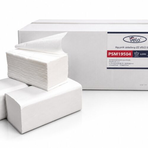 Ręcznik składany ZZ VELO Smart, 21x21, V-fold, biały, celuloza 2w, gramatura 2x17, 3000 szt.