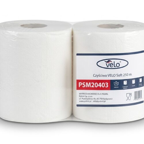 Czyściwo VELO Soft 250 m,  celuloza 2w, wys. 25cm, śr. 26cm, gramatura 2x17, op. 2 rolki