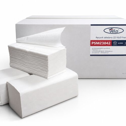 Ręcznik składany ZZ VELO Premium, 25 x 21, V-fold, biały, celuloza 2w, gramatura 2x17, 3000 szt.
