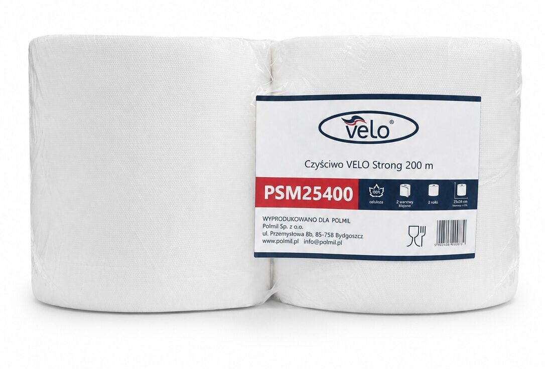 Czyściwo VELO STRONG, celuloza, wys. 25cm, śr. 26cm, gramatura 2×17 celuloza 2w /200m op. 2 rolki